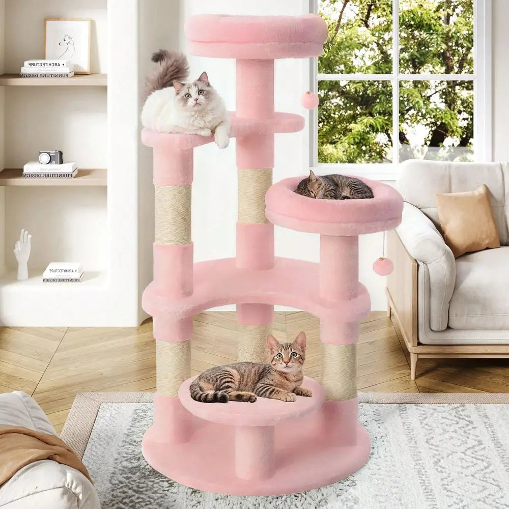 55.5 In Cat Tree For Indoor Kitties, Soft Plush Perches, Multi Level Cat Tower
