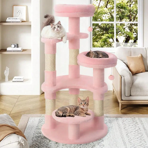55.5 In Cat Tree For Indoor Kitties, Soft Plush Perches, Multi Level Cat Tower