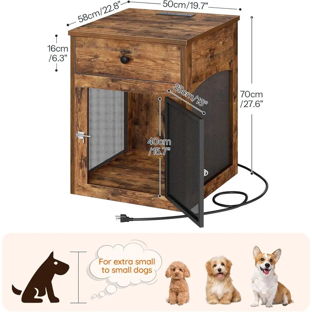 Dog Crate furniture, Dog Kennel with Der and Charging Station, Indoor Decorative House, Wooden Pet Crate End Table