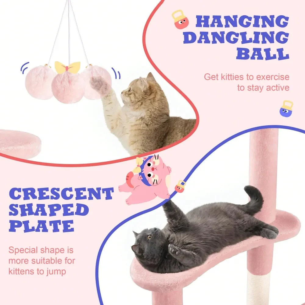 55.5 In Cat Tree For Indoor Kitties, Soft Plush Perches, Multi Level Cat Tower