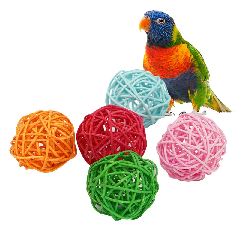 Pet Bird Toys Chewing Toys Bird Rattan Ball Toy Playing Toys 5pcs