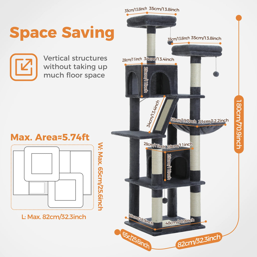 Large Cat Tree Tall Cat Tower for Indoor Cats Multi-Level Plush Cat Condo with Scratching Post