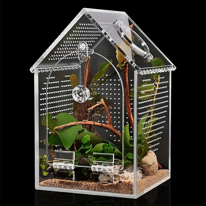 Transparent Acrylic House Habitat Box Waterproof Sealed Reptile  Terrarium For Kids Hobbyist