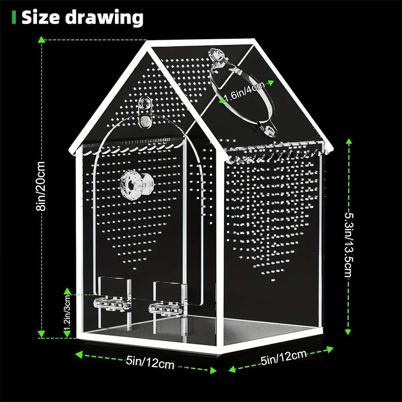 Transparent Acrylic House Habitat Box Waterproof Sealed Reptile  Terrarium For Kids Hobbyist