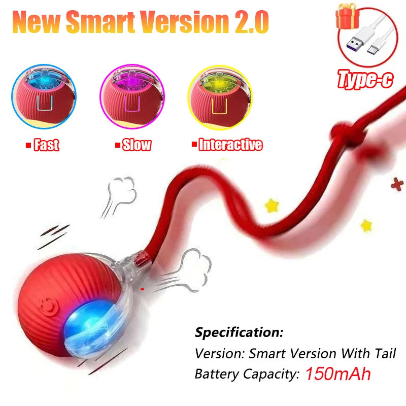 New Cat Interactive Ball Toy Automatic Rolling Ball Faux Tail Rechargeable Smart Pet Electric Toy Dog Cat Training
