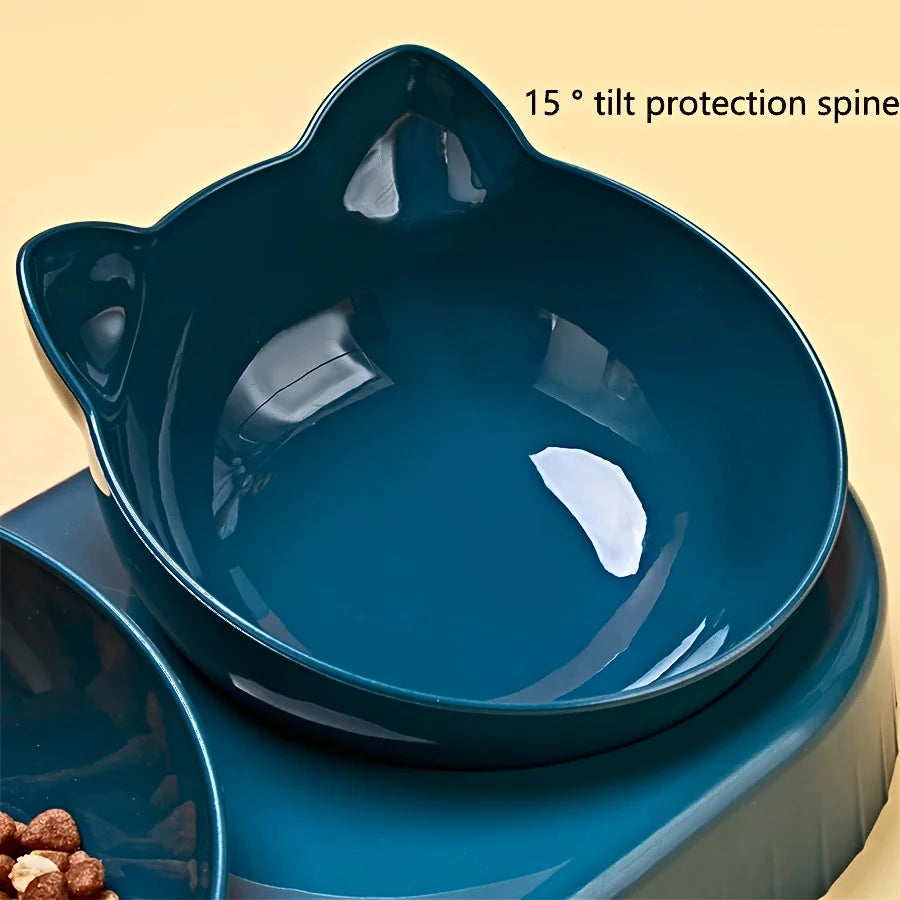 Pet Bowls With Water Feeder, 3 In 1 Ear Design Cat Water And Food Bowl Set With Gravity Water Bottle