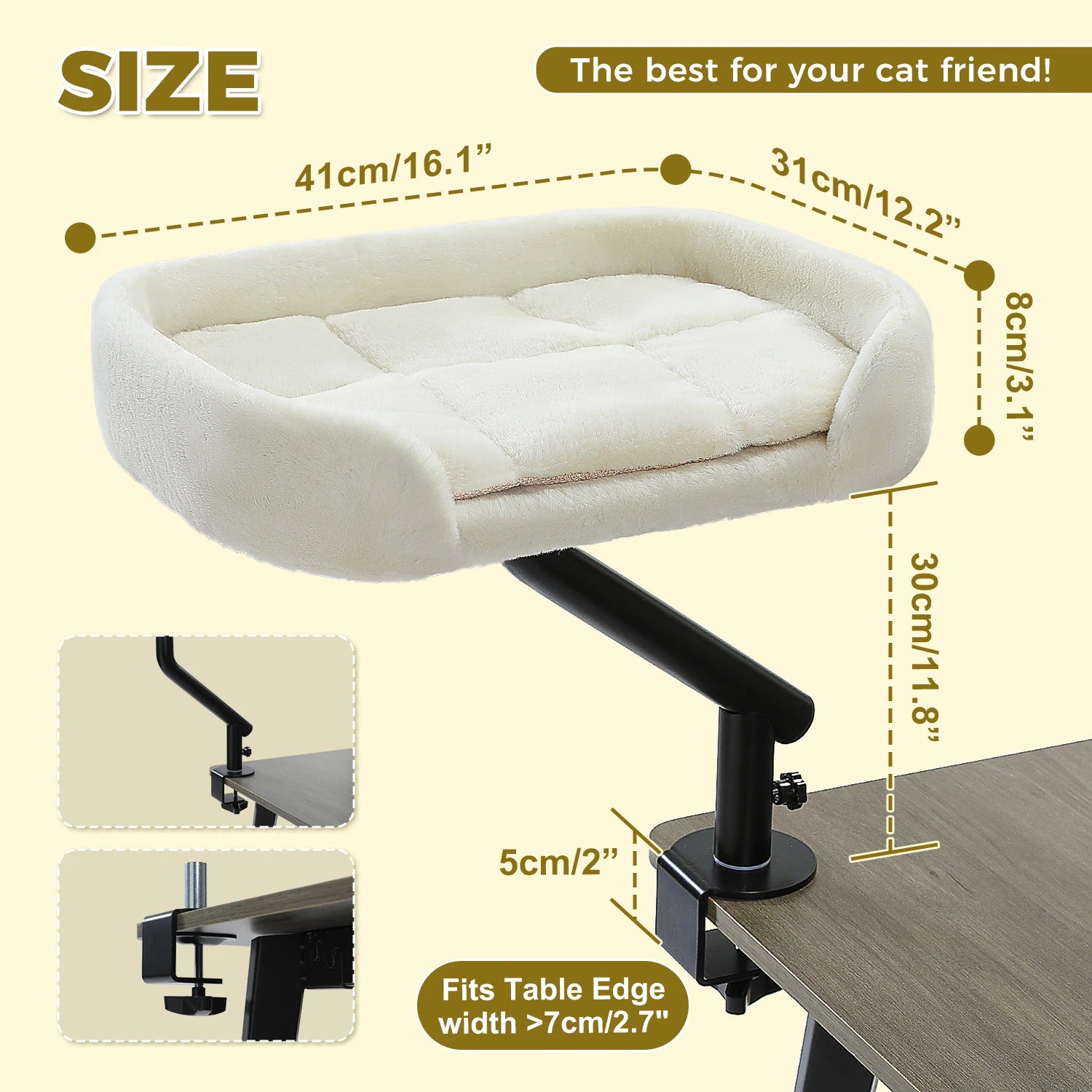 Cat Desk Bed, 360° Rotatable Cat Bed Stand  Adjustable Cat Basket, Cats Hammock for Table