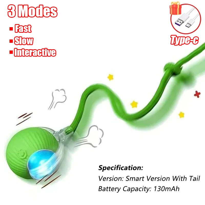 New Cat Interactive Ball Toy Automatic Rolling Ball Faux Tail Rechargeable Smart Pet Electric Toy Dog Cat Training