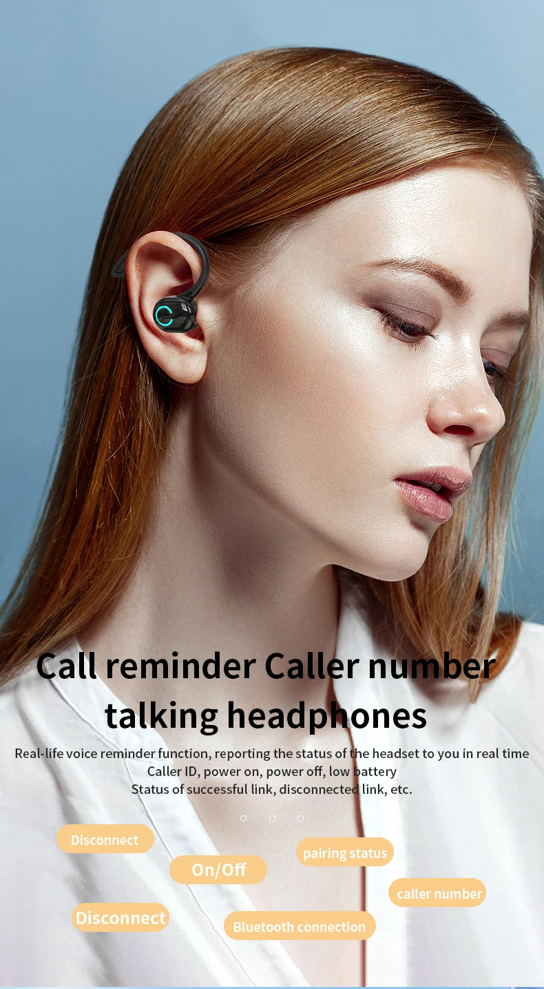 Wireless Bluetooth Earphones HIFI Bass With HD MIC Ear-Hook Earbuds Noise Cancelling Waterproof Headsets