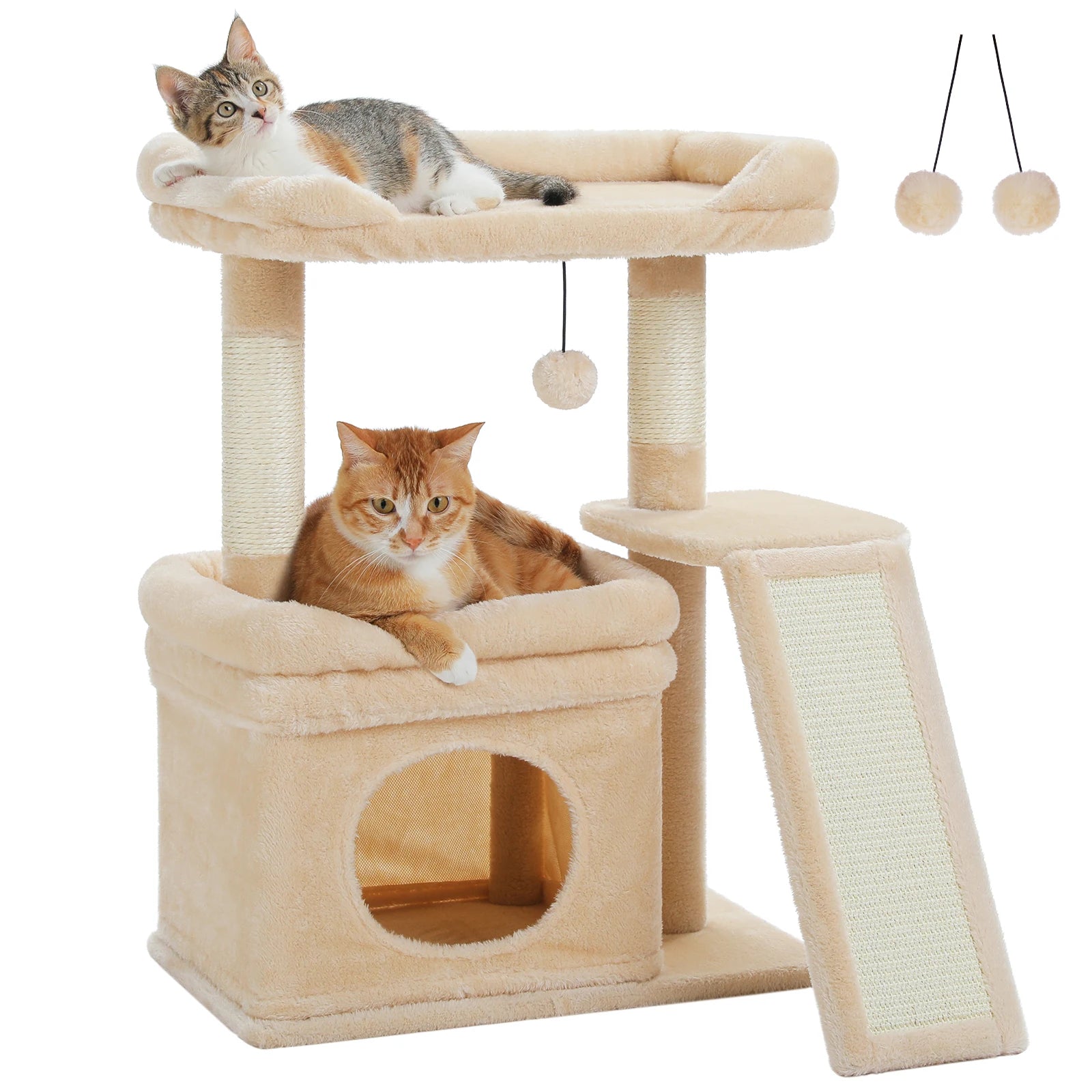 Small Cat Tree for Indoor Cat Tower with Wide Top Perch