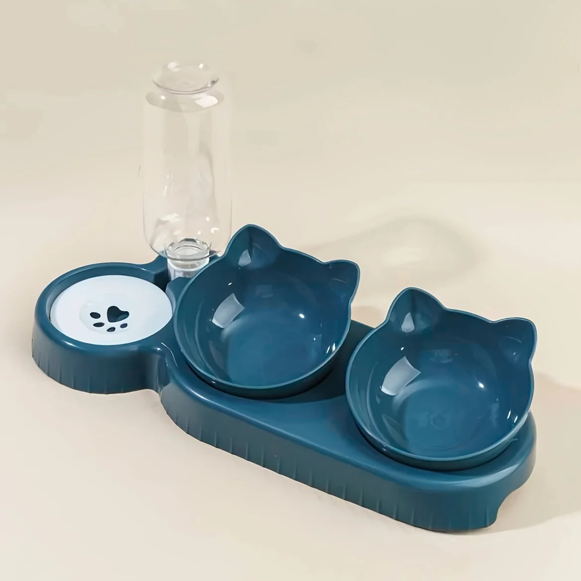 Pet Bowls With Water Feeder, 3 In 1 Ear Design Cat Water And Food Bowl Set With Gravity Water Bottle