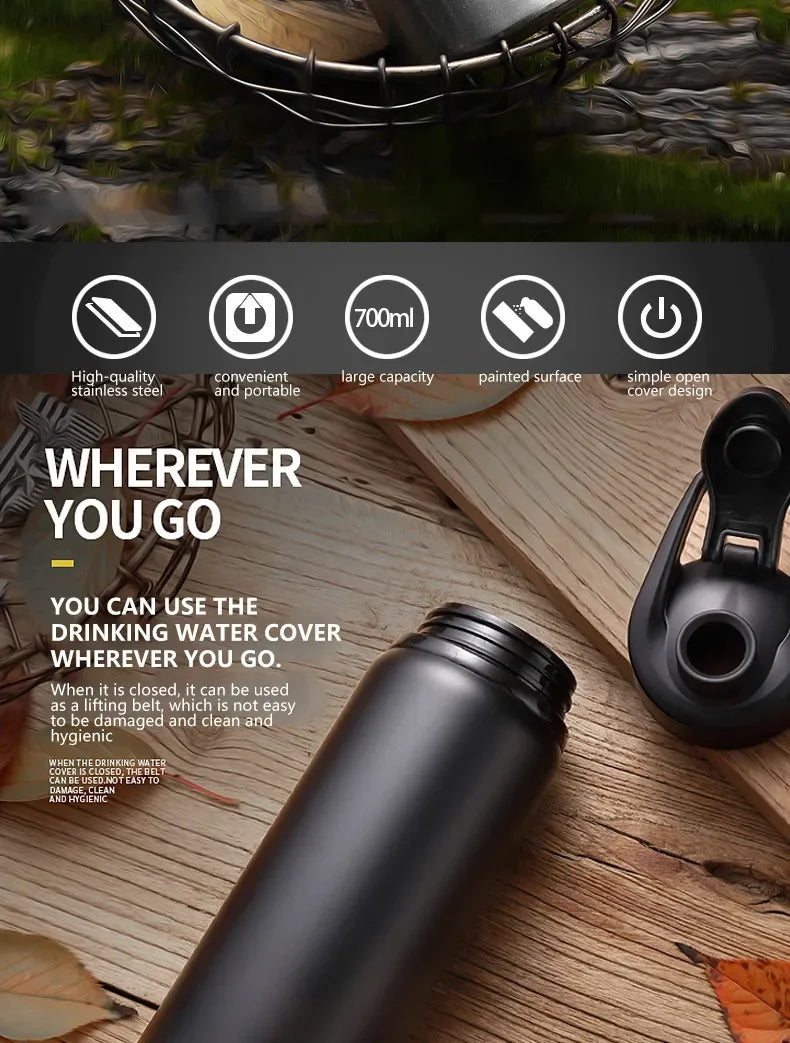 Metal Portable Water Bottle Leakproof Reusable Outdoor Sports Cup for Cycling Hiking Gym Travel