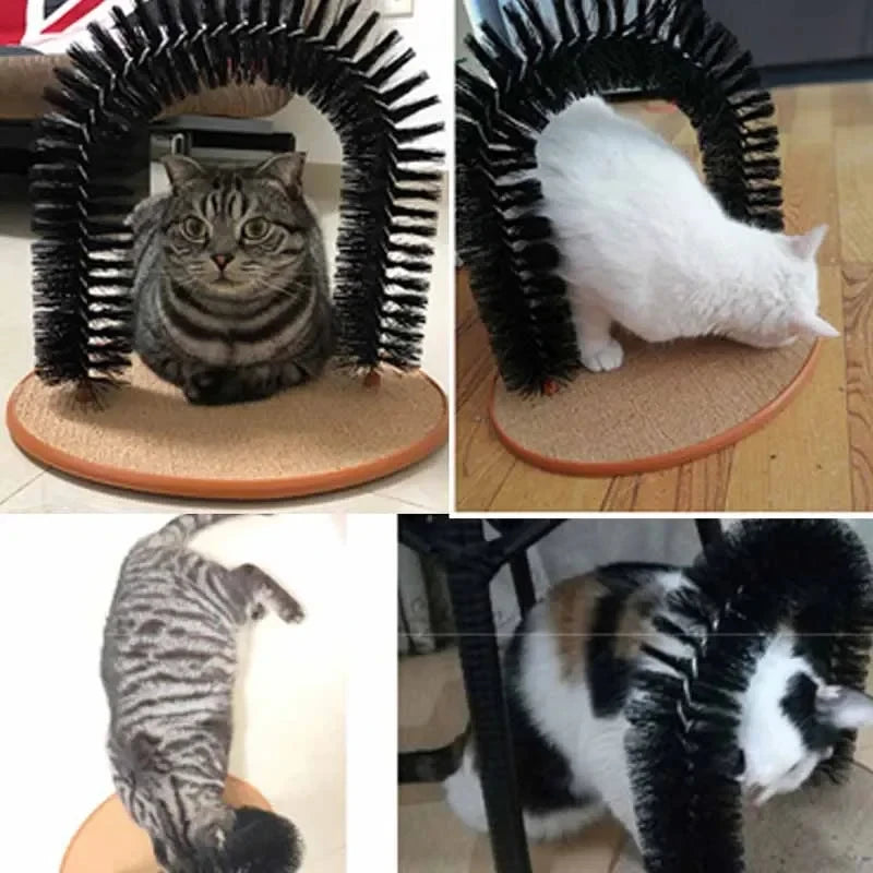 Cat Toy Arch Self Groom  Feline with A Massage Grooming Rubbing Brush with Scratching Pad