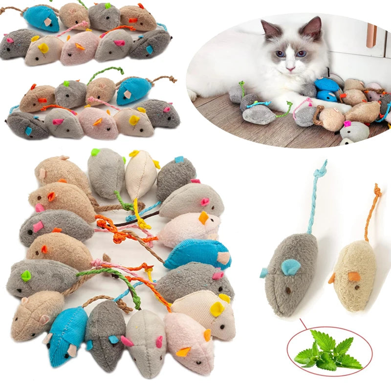 3/200pcs Rattle Cat Mouse Toys Also Prefilled Catnip Faux Fur Cat Mice Toys Interactive Toys for Indoor Cats