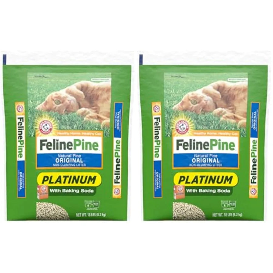 Feline Pine Platinum Non-Clumping Cat Litter 18lb Pack of 2 Natural Scented Premium Wood Pellets for Litter Boxes