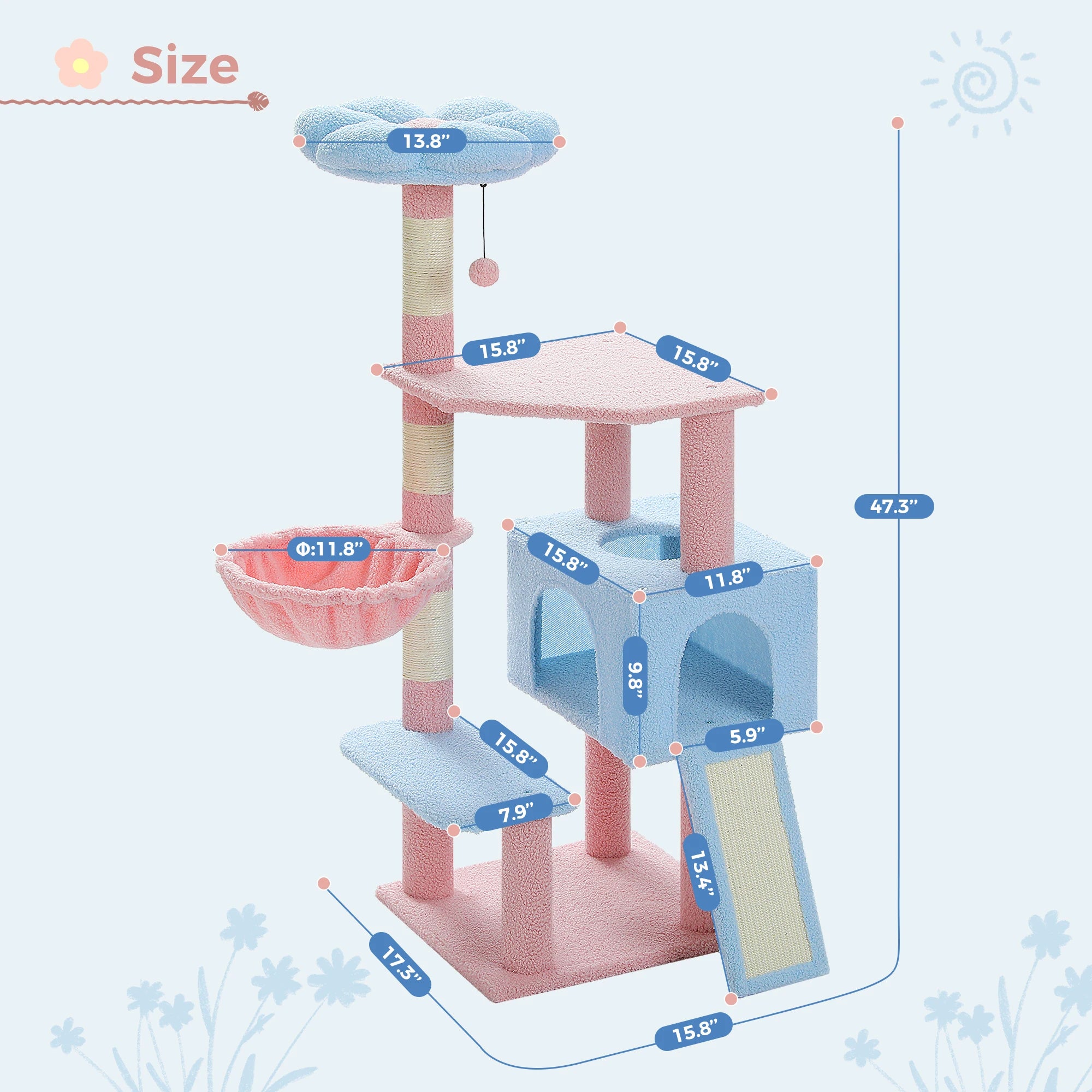 Flower Cat Tree Multi-Level Cat Tower with Sisal Covered Scratching Posts