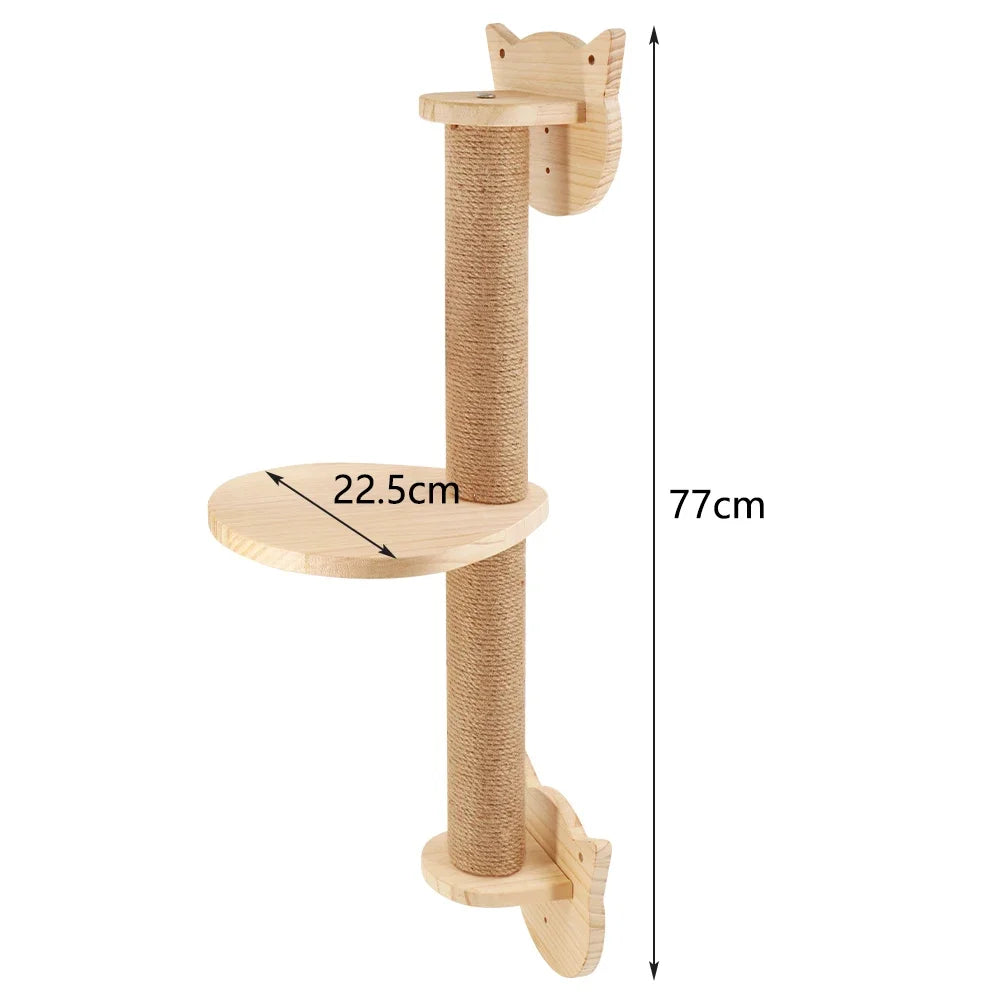 Wall Mounted Cat Tree Wooden Shelves Scratching Posts Cat tower Hammock