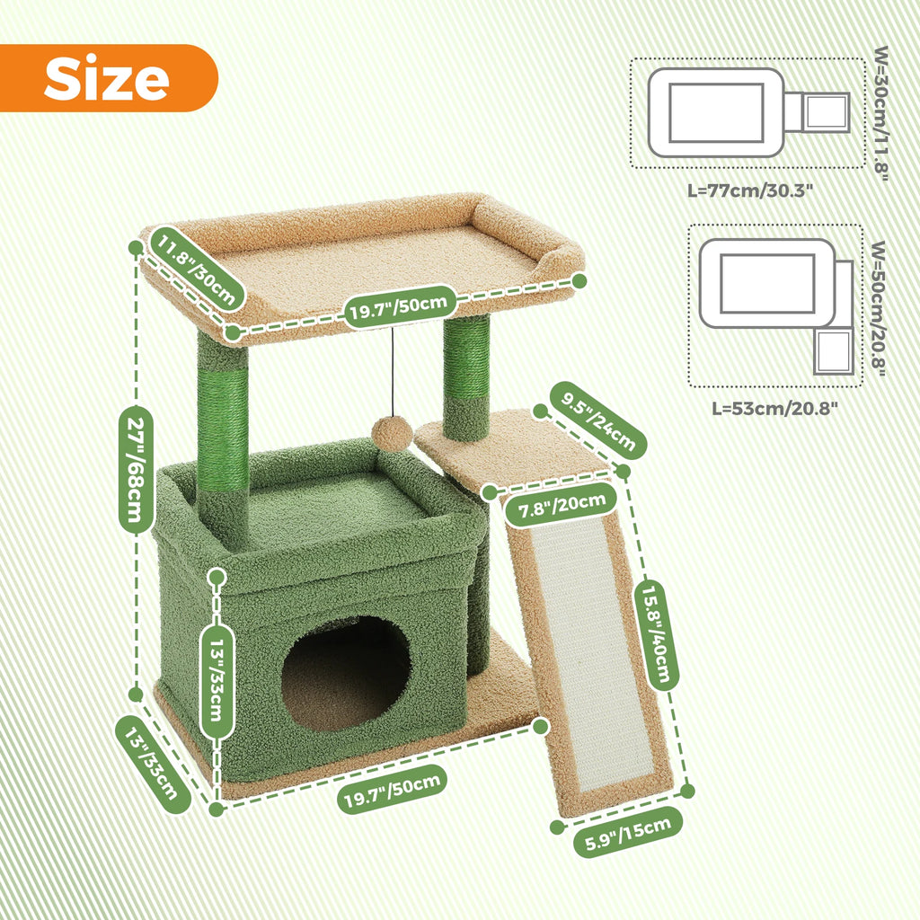 Small Cat Tree for Indoor Cat Tower with Wide Top Perch