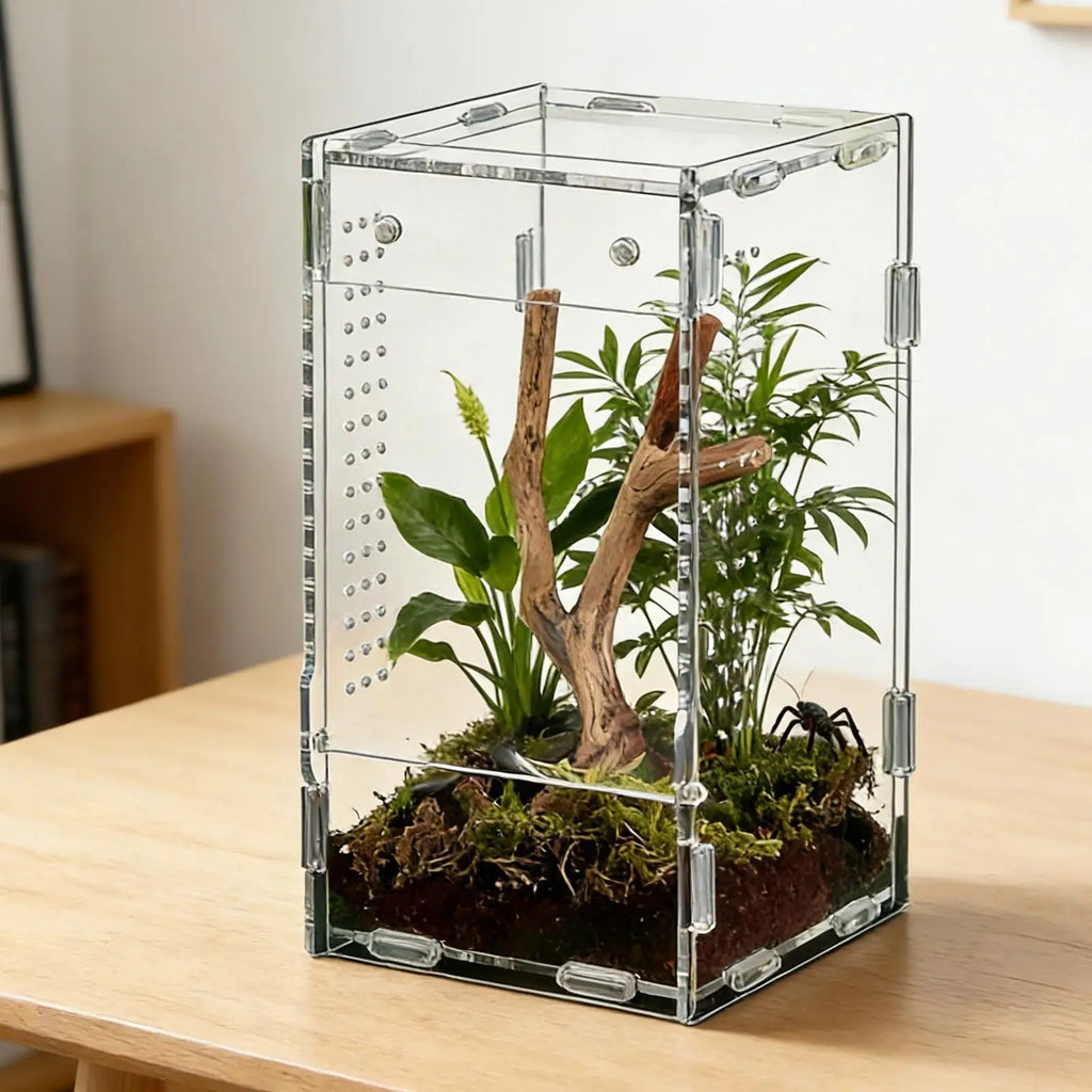 Reptile Enclosure Front Opening Escape Proof Habitat Acrylic Observation Home