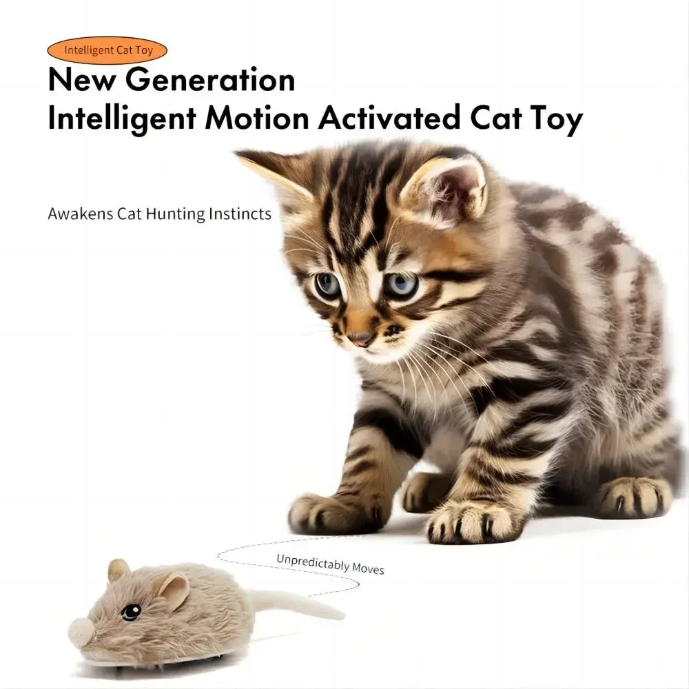 Rechargeable Motion Mouse Cat Toy for Kitten Mouse Sound Moving Mouse Cat Toys Interactive Sound Mouse