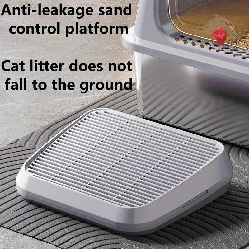 Non-Slip Cat Litter Box Ramp with Washable Trapping Grids & Double Layer Mat - Sturdy ABS Plastic Pet Steps with Anti-Leakage De