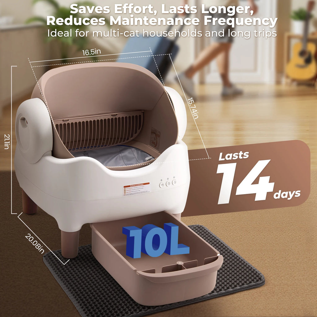 Self Cleaning Litter Box, Automatic Cat Litter Box with APP Control, Odor-Free  Large  Bin, Open-Top for Multi Cats