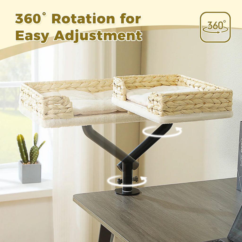 Cat Desk Bed, 360° Rotatable Cat Bed Stand  Adjustable Cat Basket, Cats Hammock for Table