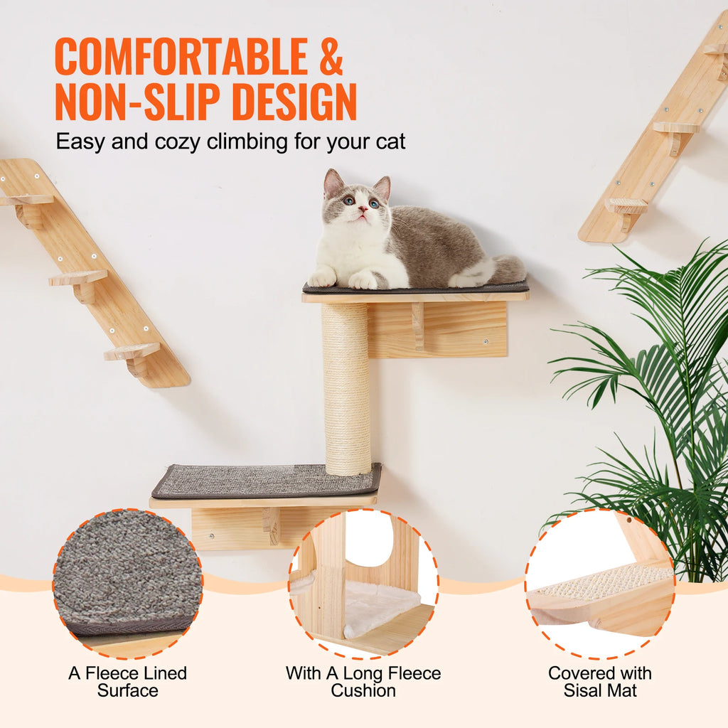Wall Mounted Cat Wall Shelves and Perches with Jumping Boards Hammocks & Cat Tree