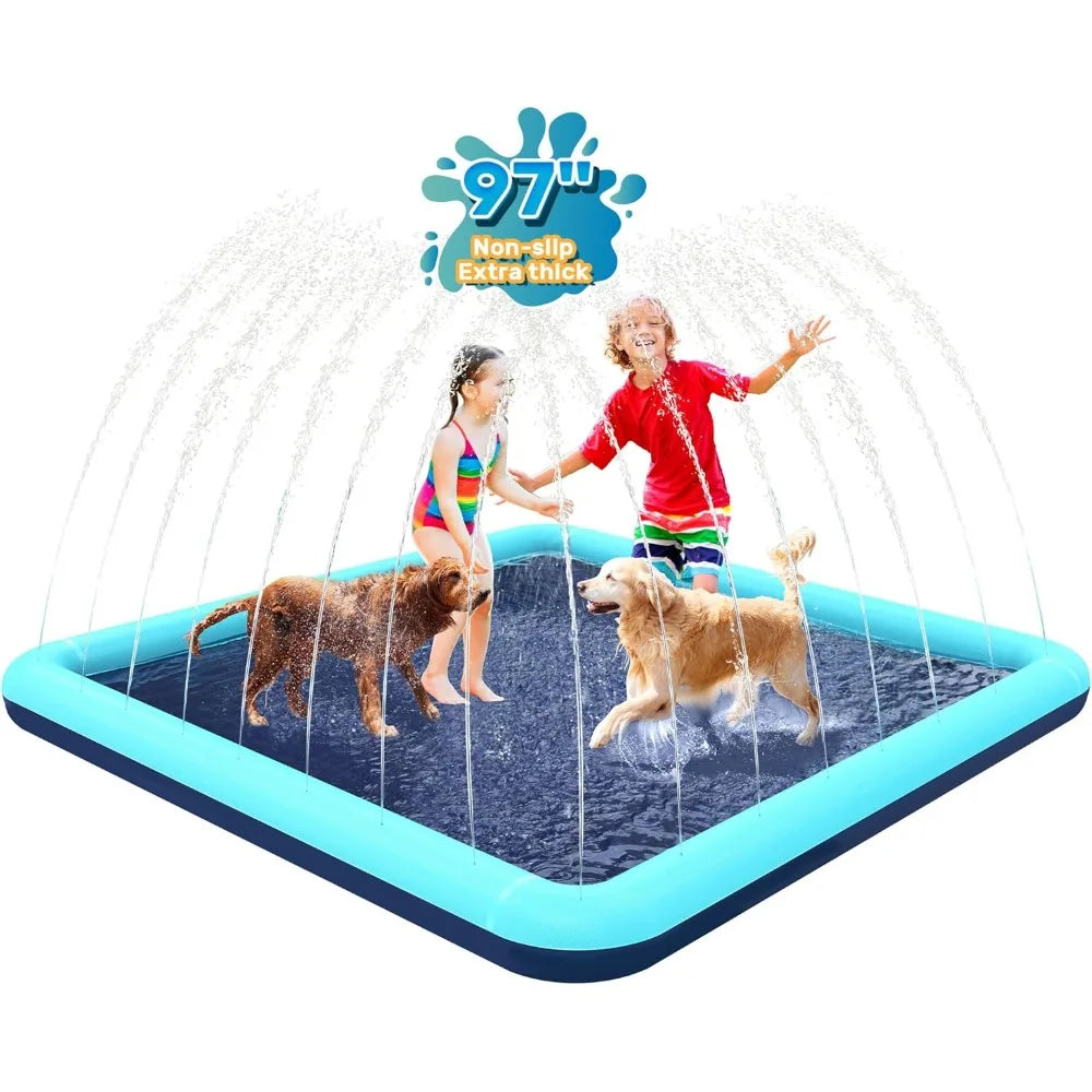 60-97''Summer Outdoor Dog Shower Play pool Inflatable Sprinkler Pad Pet Fountain Foldable