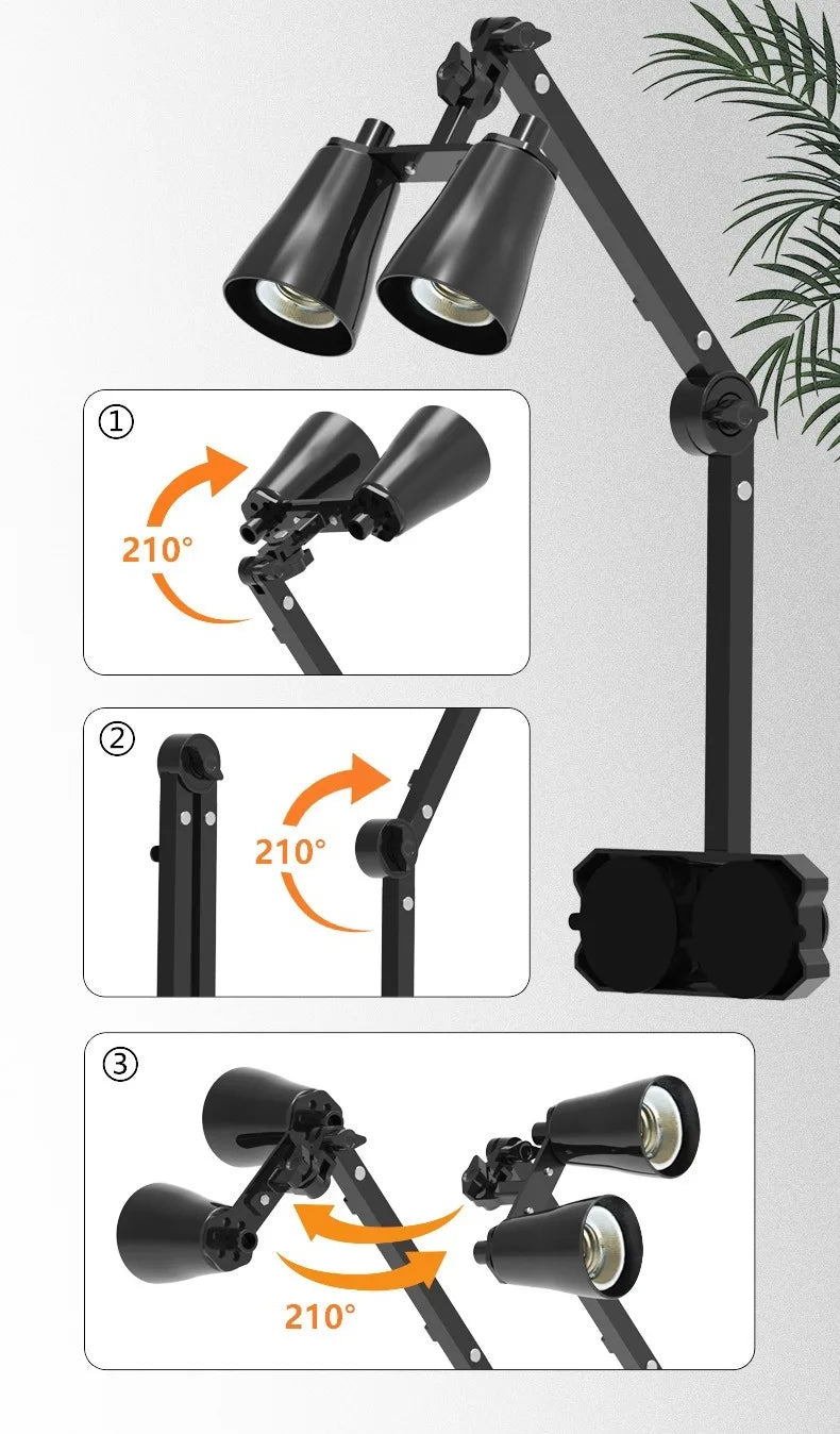 Reptile Terrarium Adjustable Dual-head Lamp Stand Adsorption Removable UVB UVA Lamp Stand Habitat