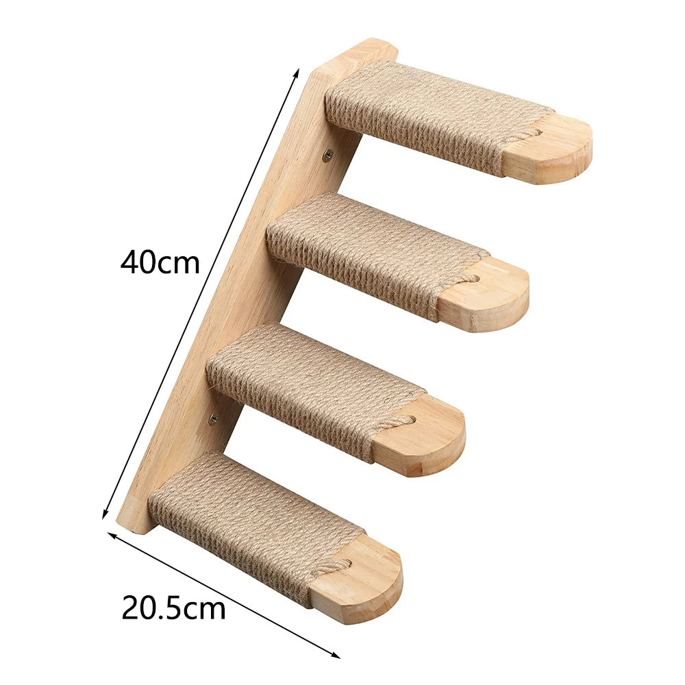 Wall Mounted Cat Tree Wooden Shelves Scratching Posts Cat tower Hammock