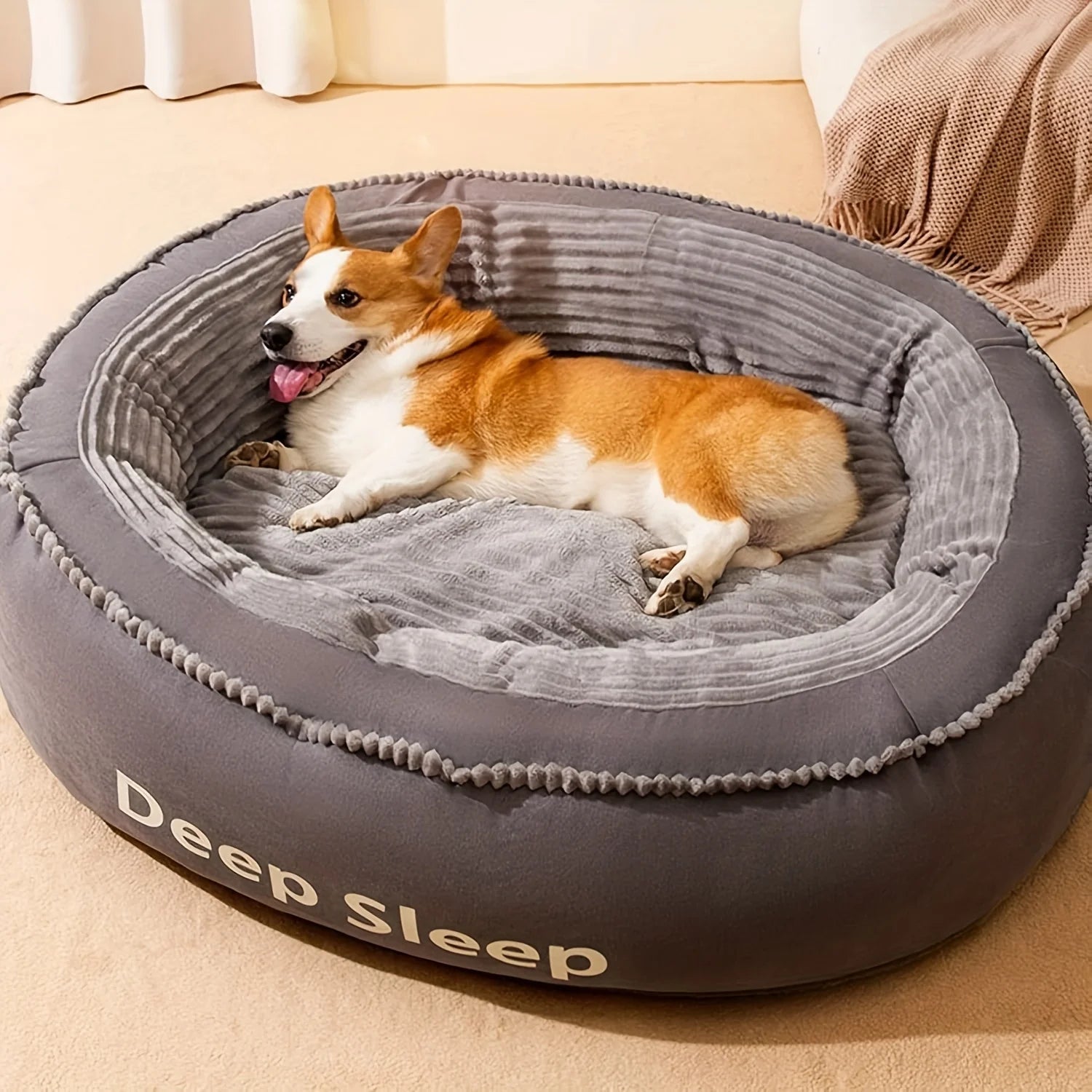 Pet Bed Comfortable Donut Round Soft Washable Dog Cat Cushion Bed Warm