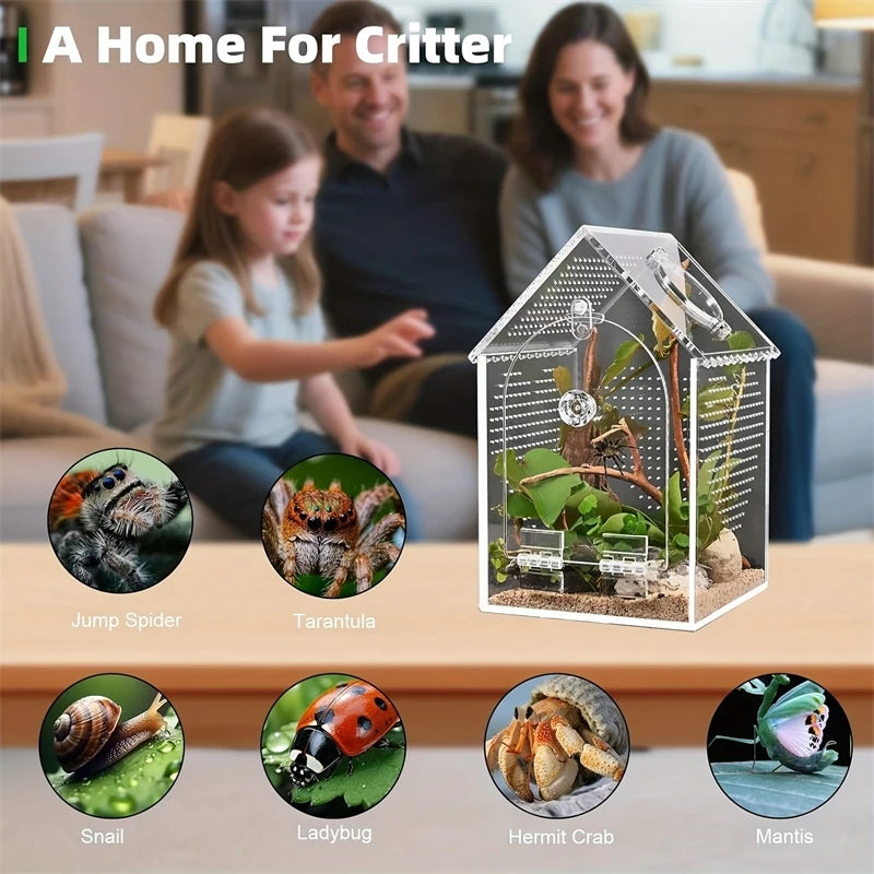 Transparent Acrylic House Habitat Box Waterproof Sealed Reptile  Terrarium For Kids Hobbyist