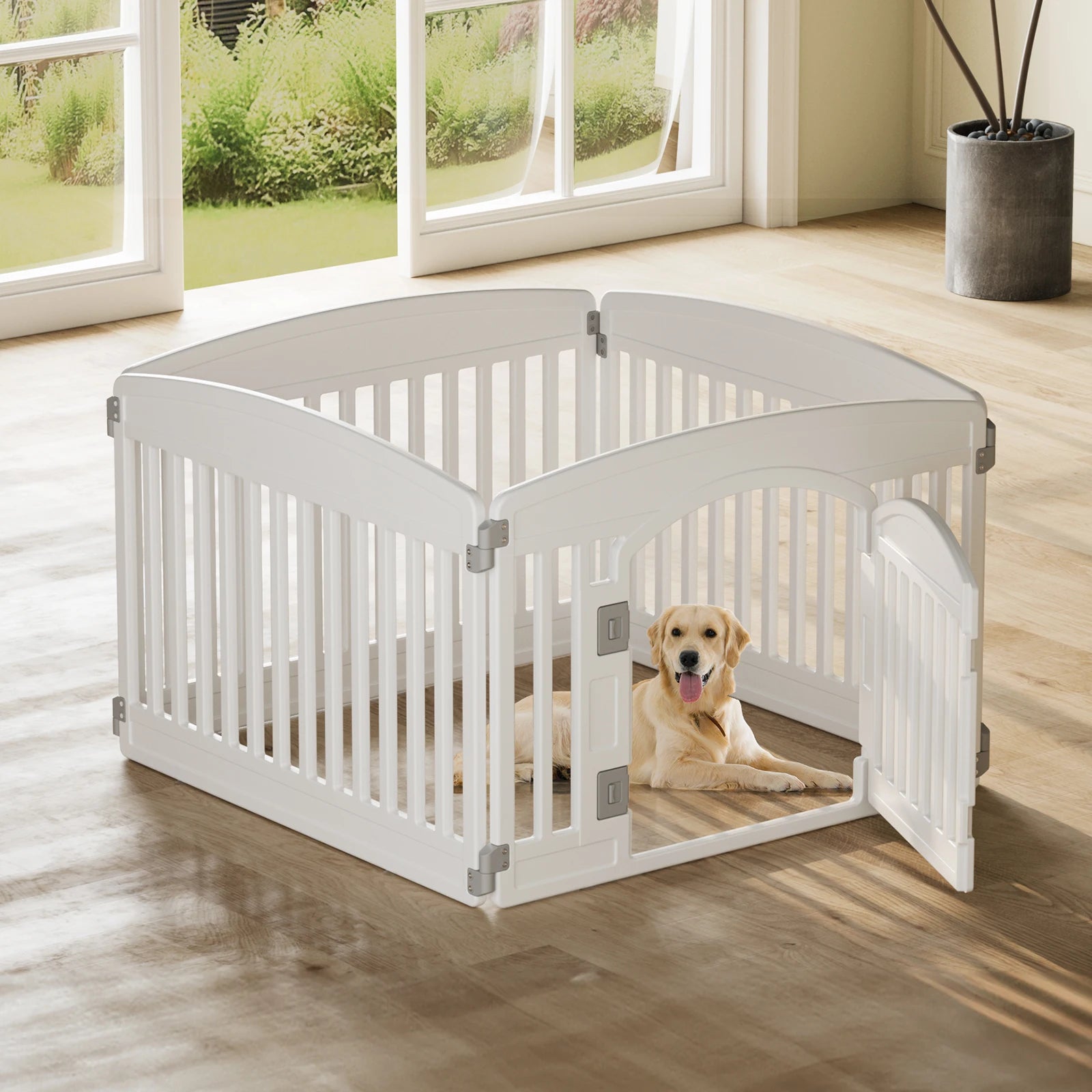 JHK Plastic Dog Playpen 6 Panel 24IN Expandable Durable Pet Fence for Medium Dogs Indoor Outdoor Folding Portable
 Playpen