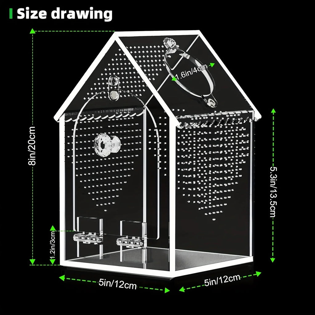Transparent Acrylic House Habitat Box Waterproof Sealed Reptile  Terrarium For Kids Hobbyist