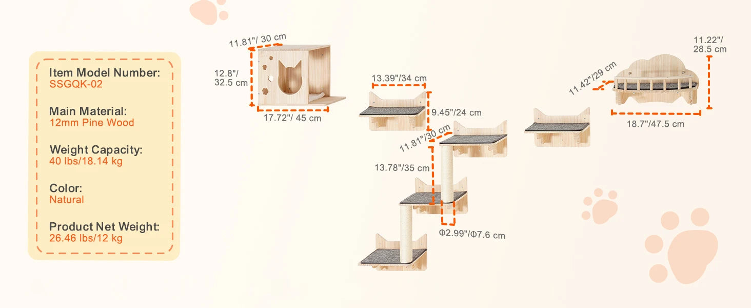 Wall Mounted Cat Wall Shelves and Perches with Jumping Boards Hammocks & Cat Tree