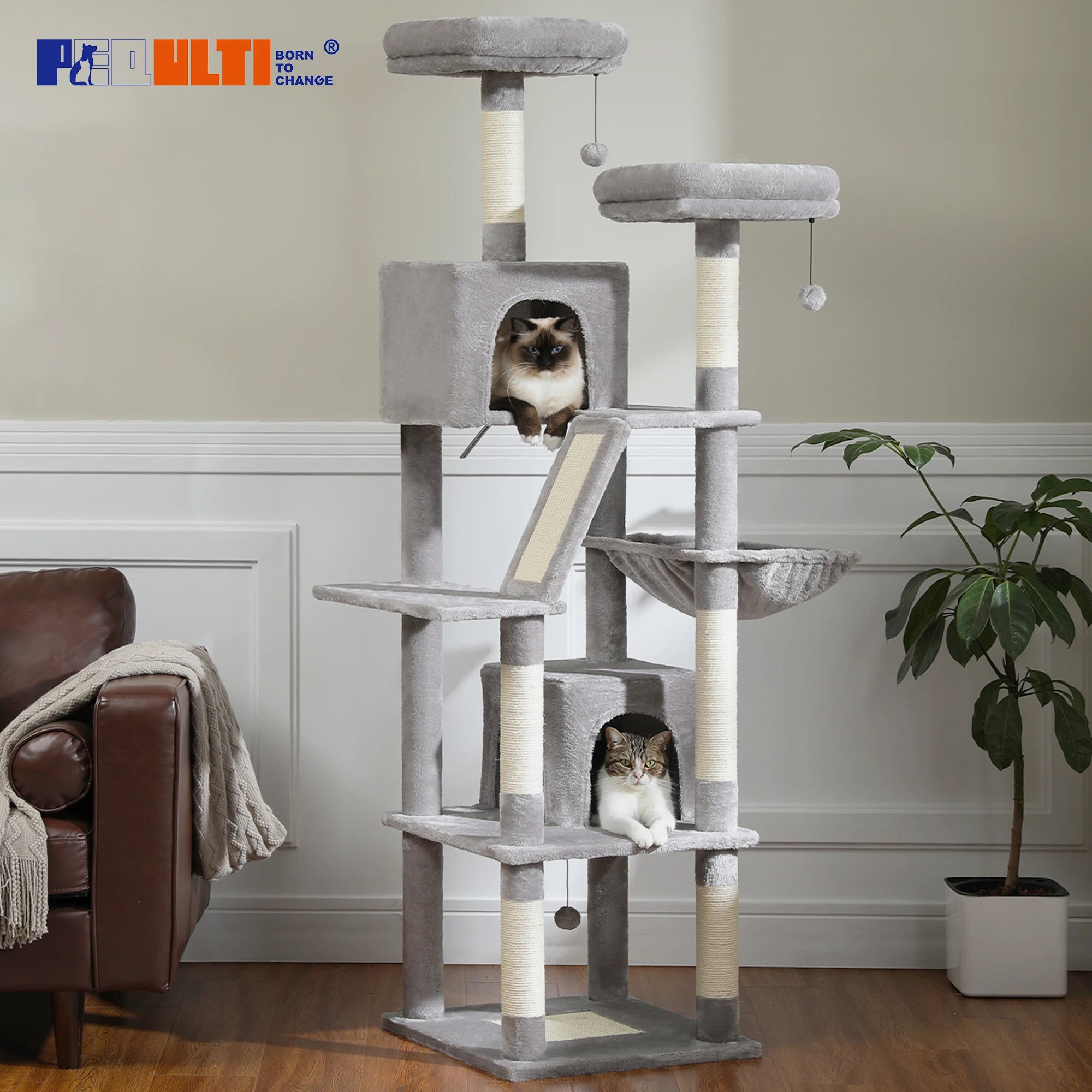 Large Cat Tree Tall Cat Tower for Indoor Cats Multi-Level Plush Cat Condo with Scratching Post