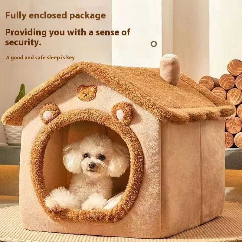 All Season Dog House Style Bed - Removable Washable Pet Bed for Small Dogs  Cat House