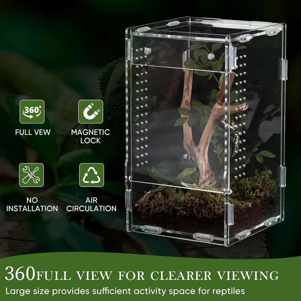 Reptile Enclosure Front Opening Escape Proof Habitat Acrylic Observation Home