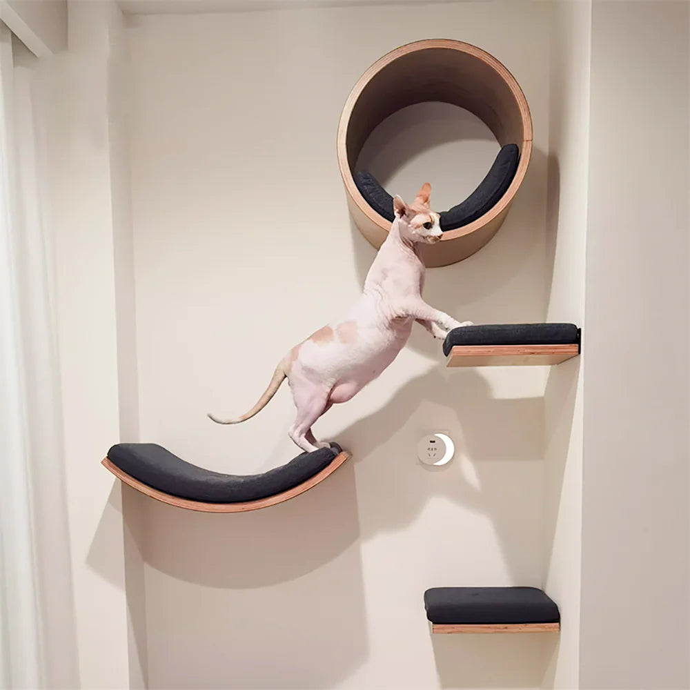 Wall Mounted Cat Tree Wooden Shelves Scratching Posts Cat tower Hammock
