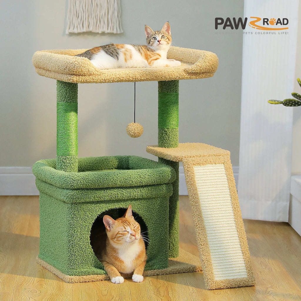 Small Cat Tree for Indoor Cat Tower with Wide Top Perch