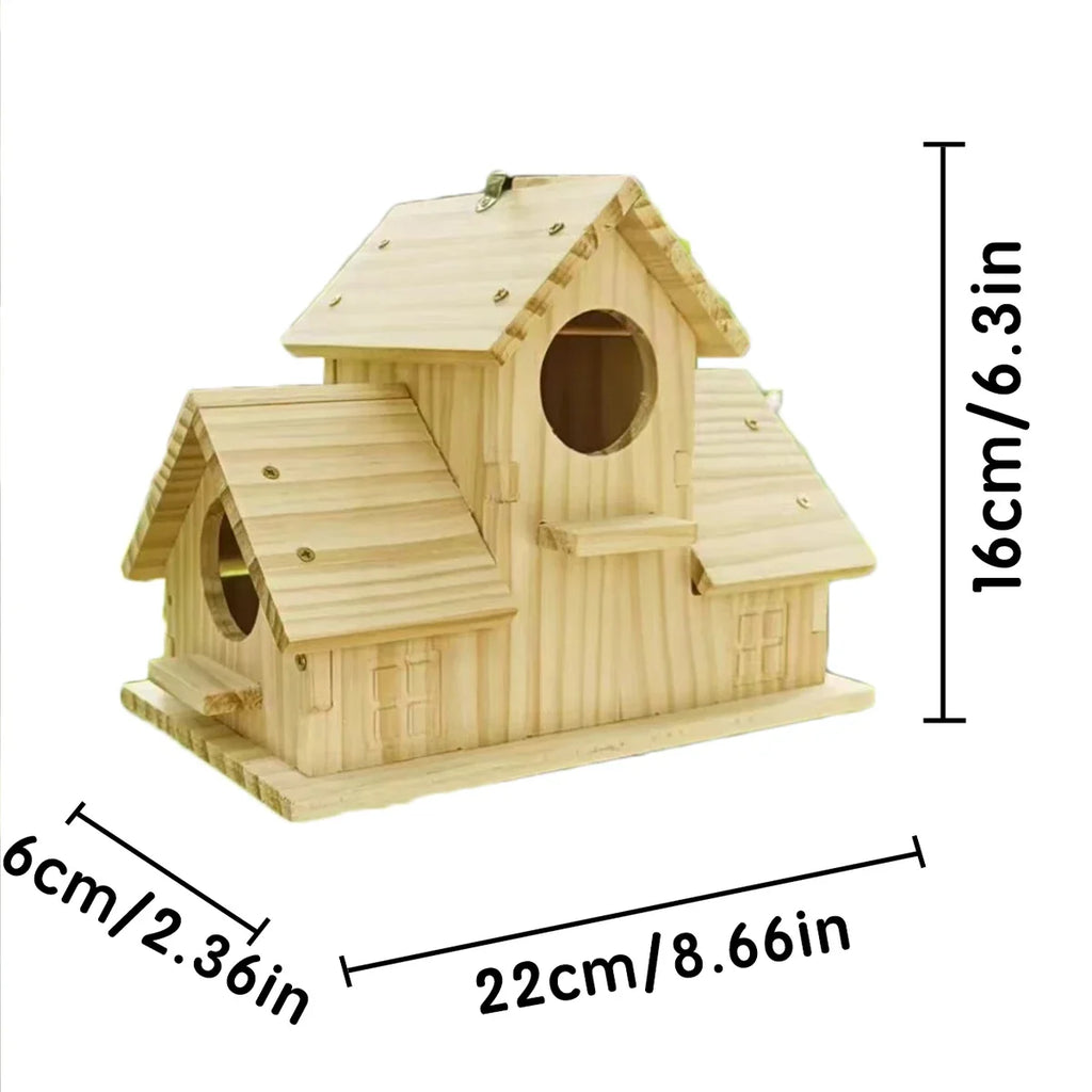 Wooden Bird Nest Outdoor Parrot House Weatherproof Bird Feeder Countryside Designed Garden Ornament