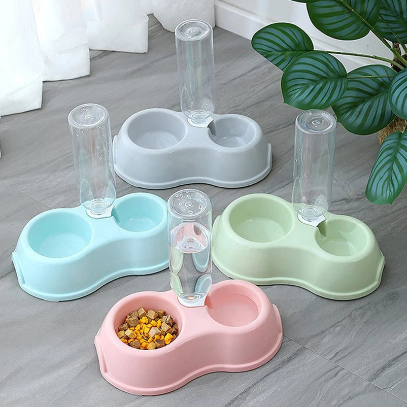 Pet Automatic Feeder Water Dispenser Dog Cat Food Bowl Raised Stand Double Dish Bowls for Cats Dogs