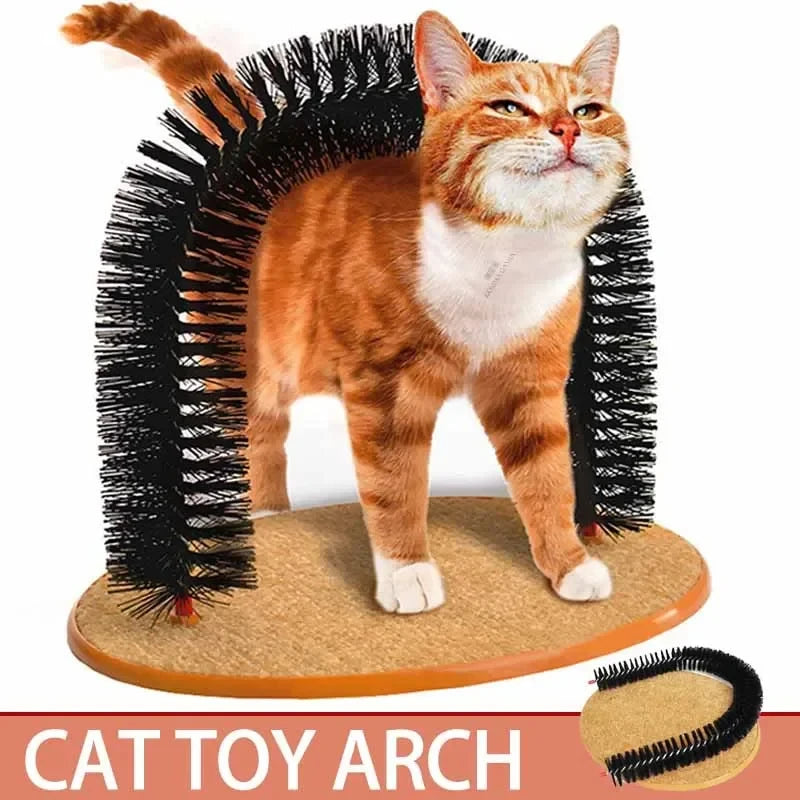 Cat Toy Arch Self Groom  Feline with A Massage Grooming Rubbing Brush with Scratching Pad