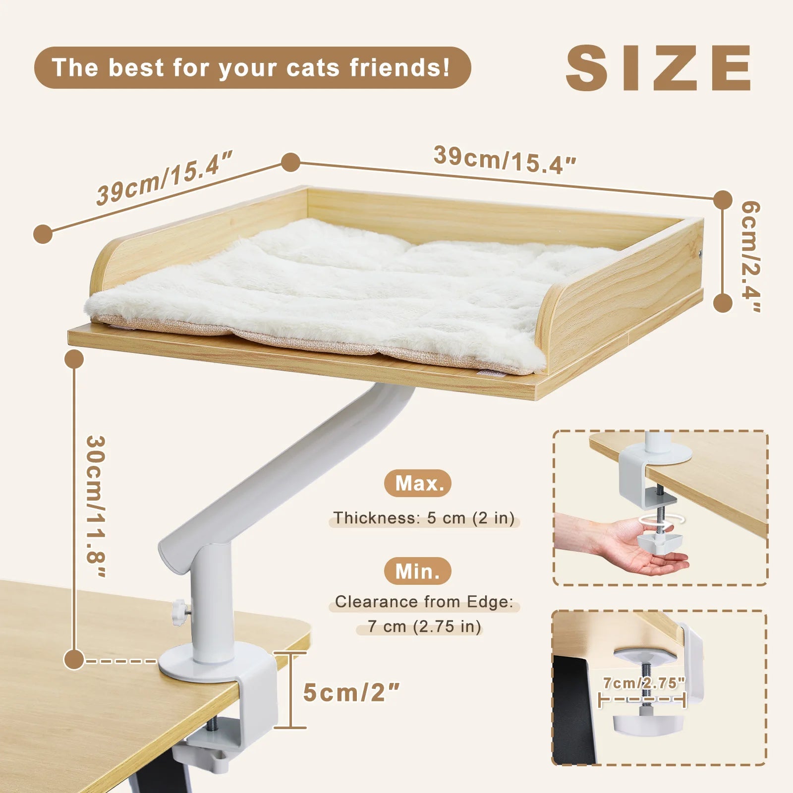 Cat Desk Bed, 360° Rotatable Cat Bed Stand  Adjustable Cat Basket, Cats Hammock for Table