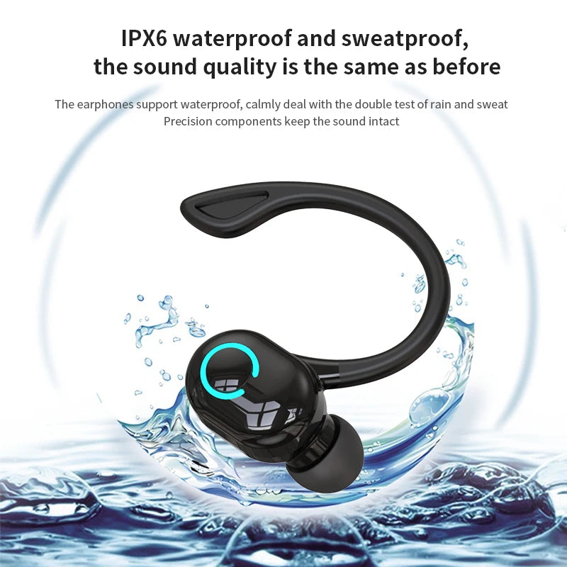 Wireless Bluetooth Earphones HIFI Bass With HD MIC Ear-Hook Earbuds Noise Cancelling Waterproof Headsets