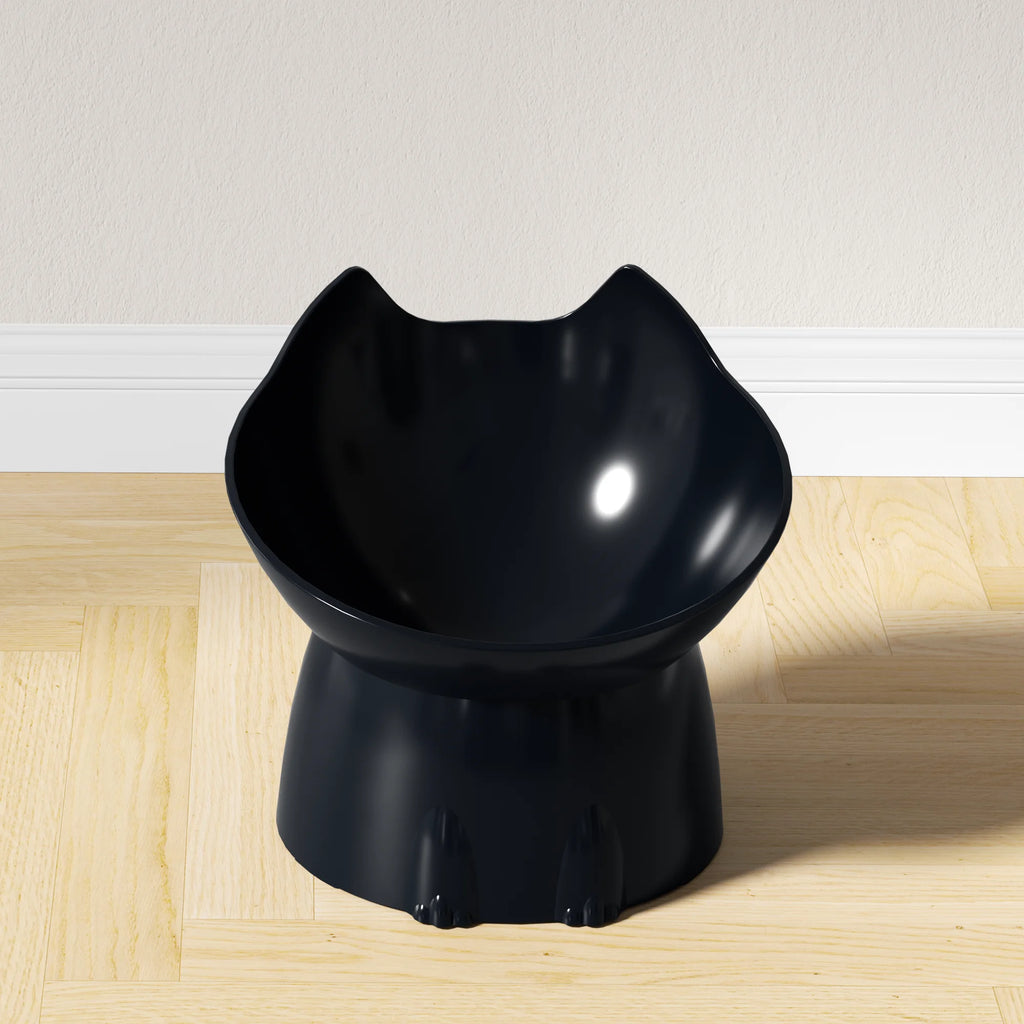 1pc WhiskerWare Elevated Cat Bowl, Anti-Tip Plastic Raised Pet Feeding Dish with Tilted Edge, Neck Protection