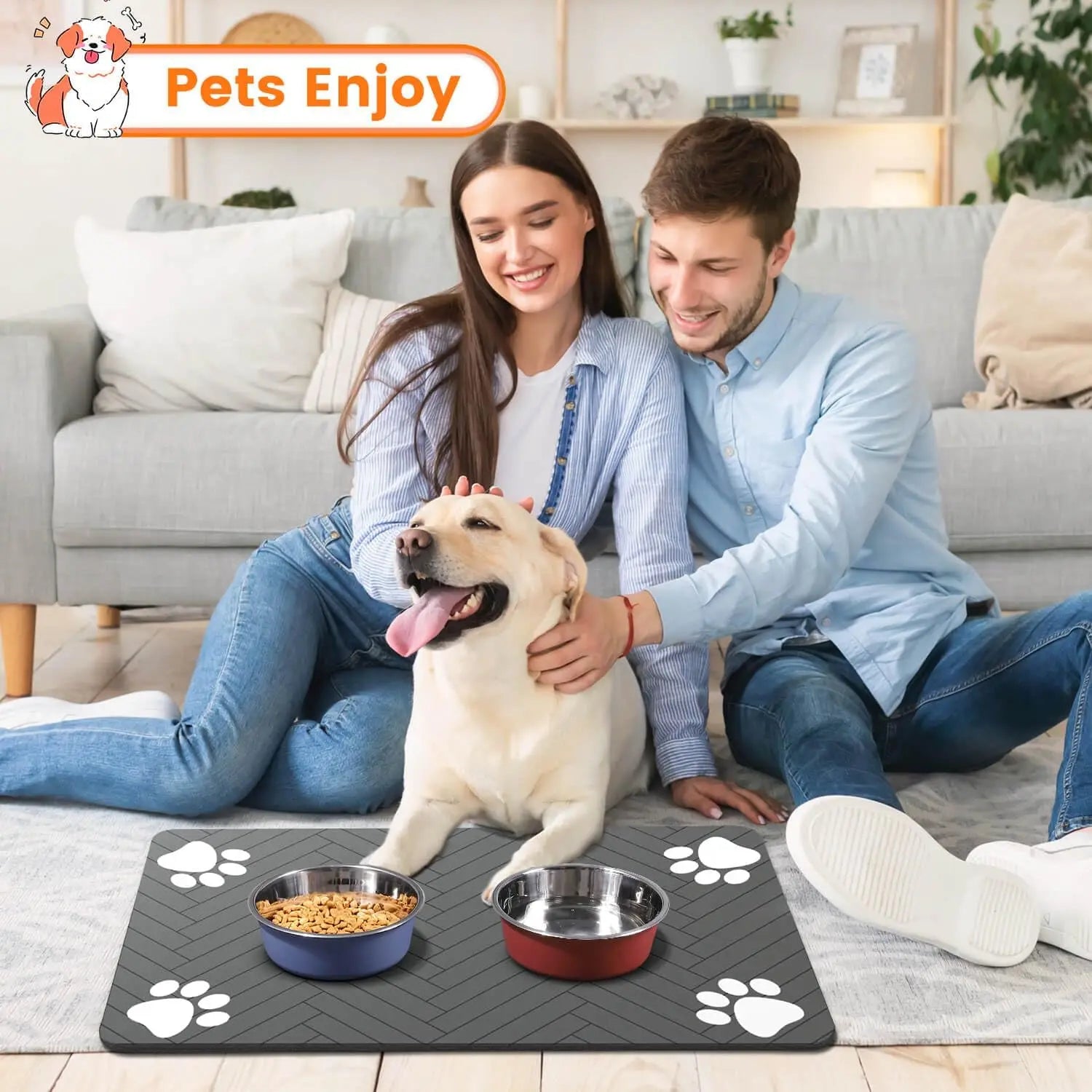 Pet Feeding Mat Absorbent Dog Cat Mat for Food and Water Easy to Clean Pet Placemats Quick Dry Mat for Messy Drinkers
