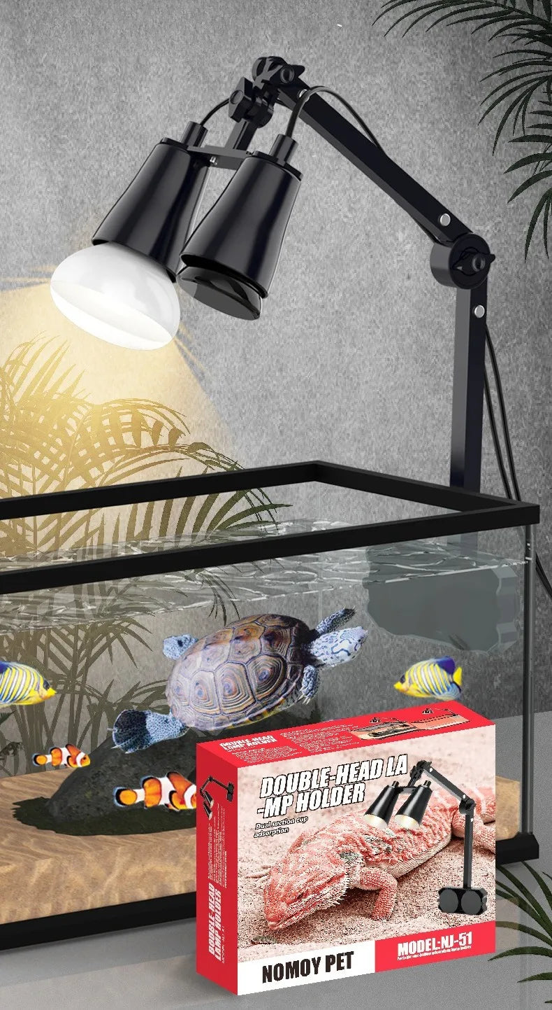 Reptile Terrarium Adjustable Dual-head Lamp Stand Adsorption Removable UVB UVA Lamp Stand Habitat