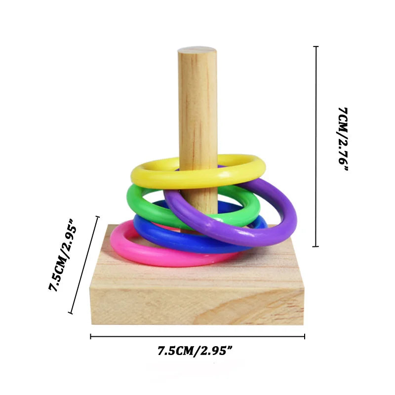 Bird Training Toys Set Wooden Block Puzzle Toys Colorful Plastic Rings Intelligence Training Chew Toy